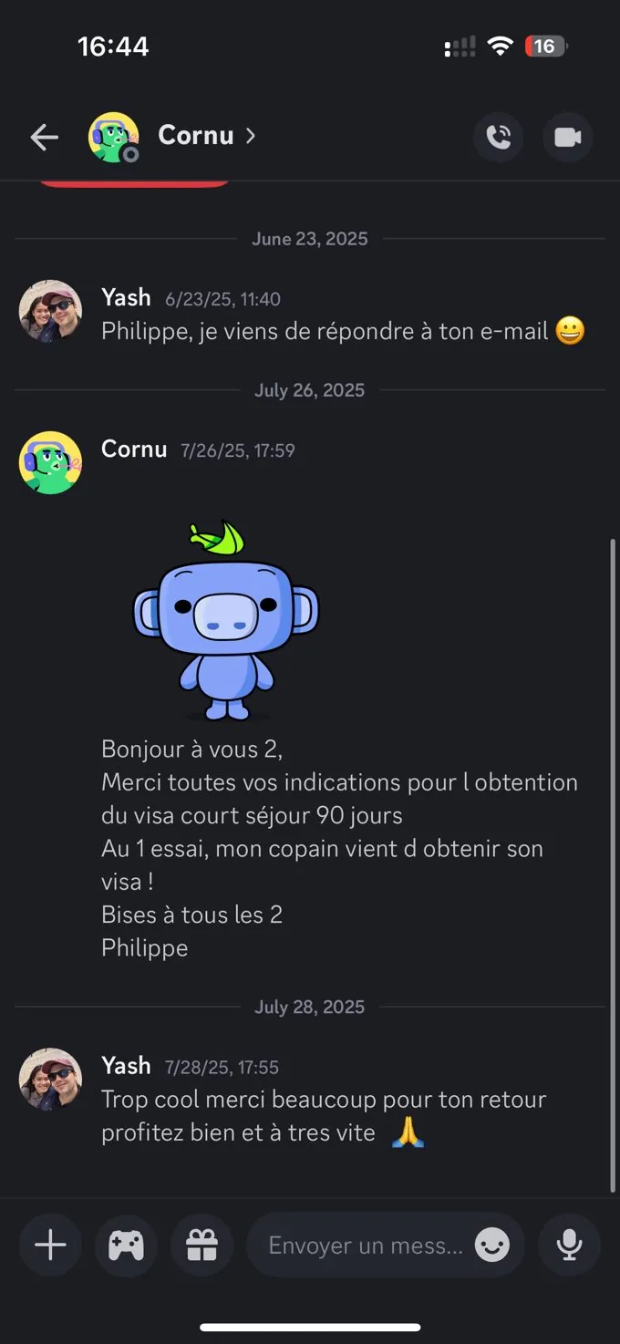 Message de remerciement WhatsApp